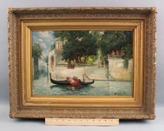 Antique E.  Leon Durand Venetian Venice Italy Canal Gondola Oil Painting,  Nr