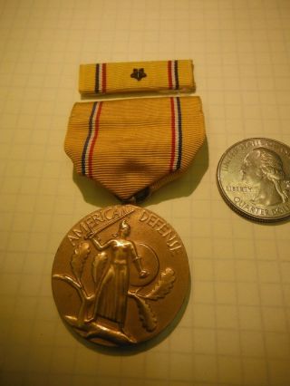 Wwii United States American Defense Medal With Bar,  Battle Star