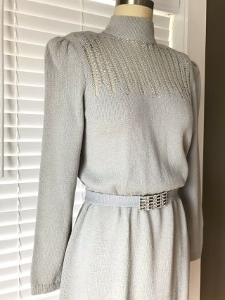 Vintage 1980 ' s St.  John Knits Grey Dress Santana Knit Rhinestone Designer XS 4