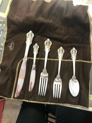 Vintage Wallace Grand Baroque Sterling Silver 5 Piece Set Knives Forks & Spoon