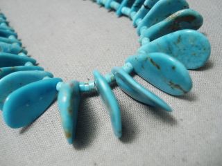 ONE OF THE FINEST VINTAGE NAVAJO TEARDROP TURQUOISE STERLING SILVER NECKLACE OLD 3