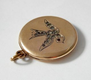 Antique Victorian Gold Filled Crystal Bird Locket Necklace Pendant M912 4