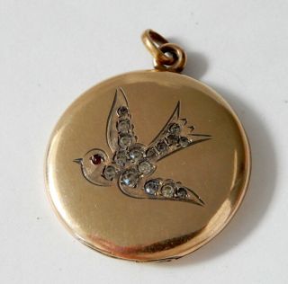 Antique Victorian Gold Filled Crystal Bird Locket Necklace Pendant M912 5