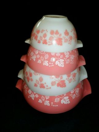 Vintage Pyrex Pink & White Gooseberry Cinderella Nesting Mixing Bowls