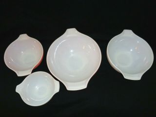 Vintage Pyrex Pink & White GOOSEBERRY Cinderella Nesting Mixing Bowls 2