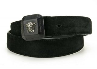 Vintage Gianni Versace Crocodile Medusa Black Suede Belt 36 Us 90cm