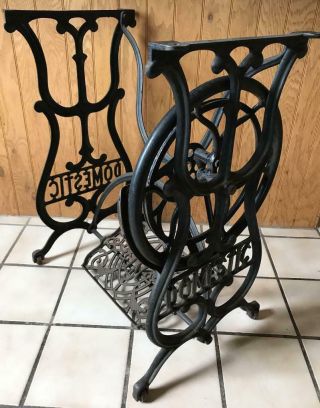 Vintage Early " Domestic " Sewing Machine Ornate Steampunk Cast Iron Treadle Base