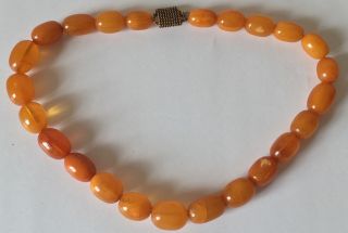 Antique Egg Yolk Butterscotch Chunky Amber Bead Necklace 41g 1.  5cm Beads