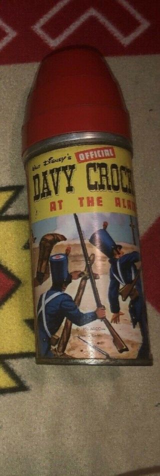 1955 Disney Davy Crockett At The Alamo Lunch Box & Thermos Vintage Rare