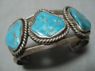 Stunning Vintage Navajo Blue Gem Turquoise Sterling Silver Bracelet Cuff