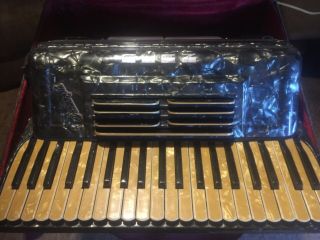 Vintage Crucianelli Pancordion Accordion In Green Mother Of Pearl With Case