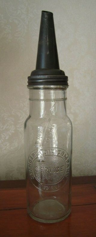 Vintage Standard Oil Company Glass Oil Bottle With Spout 1