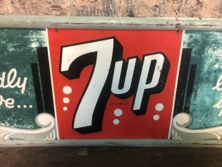 Rare Large Vintage 1940’s s 7Up 7 Up Soda Pop Gas Station Tin Tacker Metal Sign 3