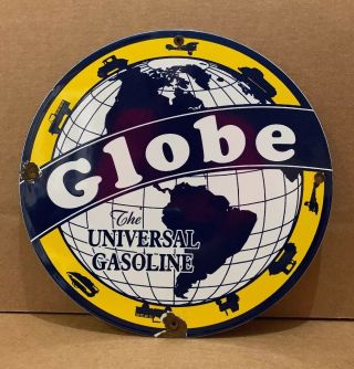 Vintage Porcelain Globe Gasoline Sign Motor Oil Pump Plate Plane Train Car World