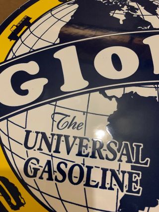 Vintage Porcelain Globe Gasoline Sign Motor Oil Pump Plate Plane Train Car World 7