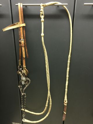Vintage Silver Bit,  With Headstall,  Rein Chains And Rawhide Reins And Romel.