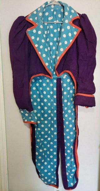 Vintage Hand Made Clown Coat Tailcoat Corduroy Purple Polka Dot Circus Costume