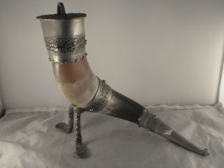 Vintage Norwegian 8 " Viking Style Drinking Horn Pewter Handmade Signed Norway