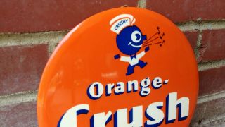 Rare Vintage Orange Crush “Crushy” Celluloid Advertising Soda Sign 1945 11