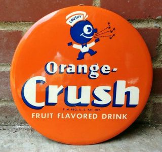 Rare Vintage Orange Crush “crushy” Celluloid Advertising Soda Sign 1945
