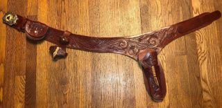 Vintage Leather Hamd Tooled Gun Holster Belt Rare Unique Revolver Western