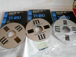 Vintage Reel To Reel Tape Maxell Ud 35 - 180 10.  5 In/26.  5 Cm Nab Metal Reel X 3