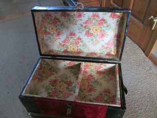 Vintage Small Red & Black Metal Trunk { 20 " Long 11 " Wide 12 " Deep Od }