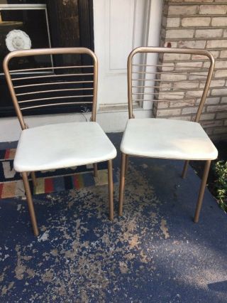 2 Vtg Hamilton Cosco Folding Metal Chairs - Mid Century Modern Retro