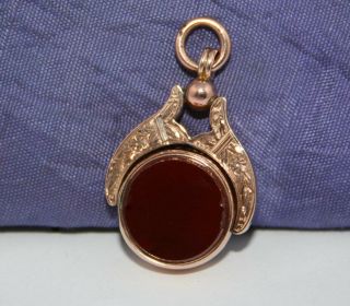 Fancy Antique 9ct Gold Spinning Fob Heliotrope & Carnelian By Wm H Haseler 1894