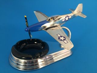 Vtg Allyn Sales P - 51d Mustang Chrome Airplane Ashtray Desk Model 352nd Fg