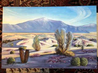 Vintage Carl G.  Bray California Desert Mountain Landscape Plein Air Oil Painting