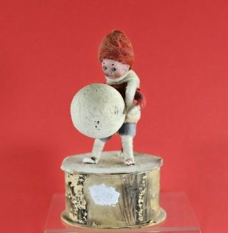 Antique German Heubach Cotton Batting Boy Snowball Christmas Candy Container