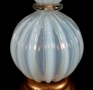 VINTAGE RIBBED WHITE OPALESCENT ITALIAN MURANO ART GLASS TABLE LAMP SEGUSO ITALY 3