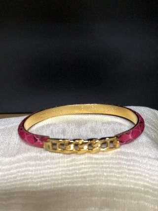 Gucci Bracelet Pink Snake Skin Gold Skinny Vintage 24k Gold Plate Italy 6 1/2