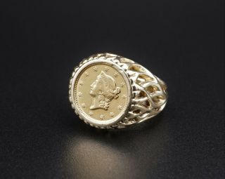 Vintage 1851 - 14k Yellow Gold Us $1 Coin Ring Size 5 Rg1927