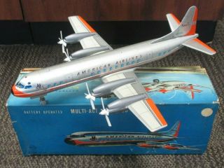 Vtg Linemar Tin Litho American Airlines Battery Op Lockheed Prop Jet Airplane