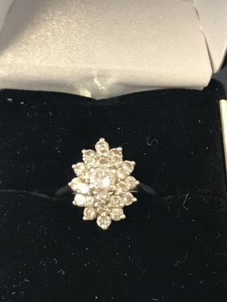 Diamond Cluster Ring - 14k White Gold Size 4.  5 Women 