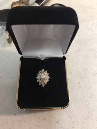 Diamond Cluster Ring - 14k White Gold Size 4.  5 Women ' s Vintage 7