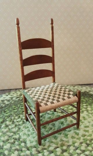 Dollhouse Miniature Artisan Made Wood Slat Back Shaker Chair W/woven Seat