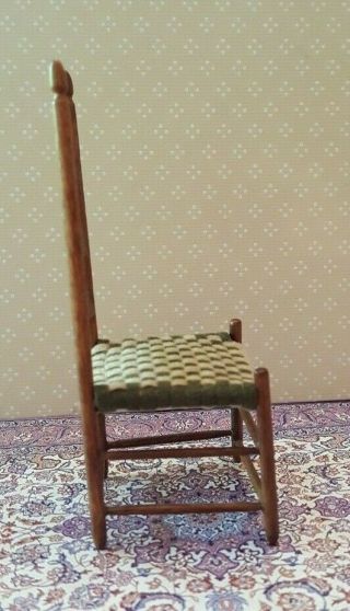 Dollhouse miniature artisan made wood slat back Shaker chair w/woven seat 3