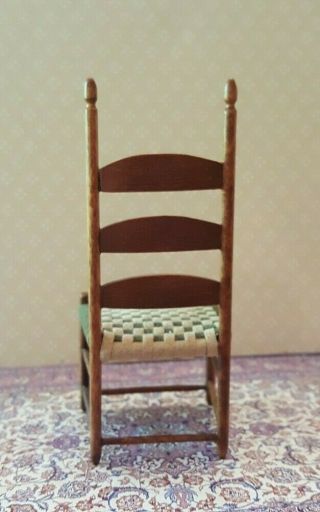 Dollhouse miniature artisan made wood slat back Shaker chair w/woven seat 4