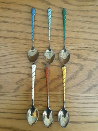 6 Vintage Ela Denmark Sterling Silver Enamel Demitasse Spoons