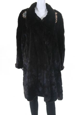 Designer Womens Long Sleeve Coat Vintage Dark Brown Mink Size Extra Large