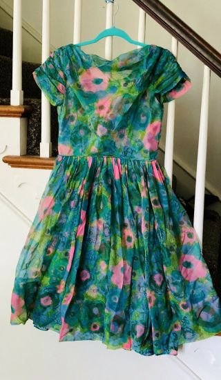 Vtg 50s Pin Up Chiffon Cocktail Party Dress W Full Sweep 36 38 Ml Vlv Prom