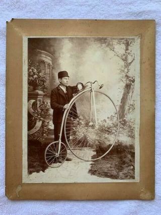 Large Antique Albumen Photo 1880s Penny Farthing High Wheel Bicycle Cabinet Card