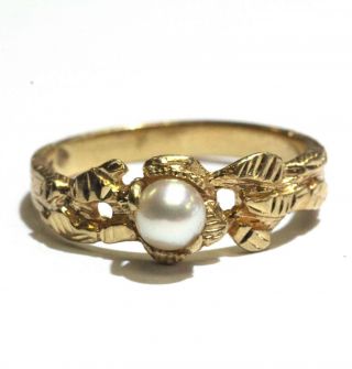 14k Yellow Gold Womens 4mm Pearl Ring 2.  3g Estate Vintage Antique Ladies