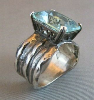 Rare Silpada Sterling Silver Aqua Blue Glass Statement Ring R1608 Size 11 Israel