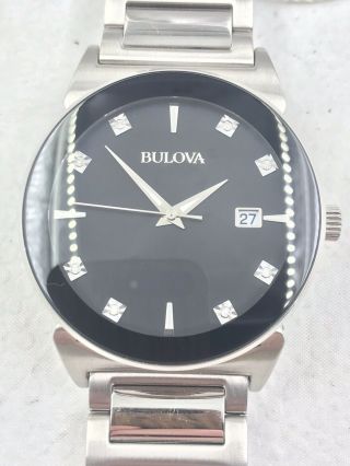 Bulova Mens Diamond Quartz Stainless Steel Watch $350 41mm 96d121 C8343048
