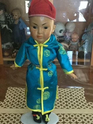 Antique German Rare Oriental Doll Ca 1930s,  On Orig Body Ht 36 Cm