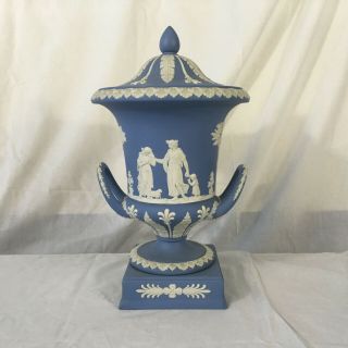 Vintage Wedgwood Light Blue Jasper Ware Campagna Bolted Urn 1966